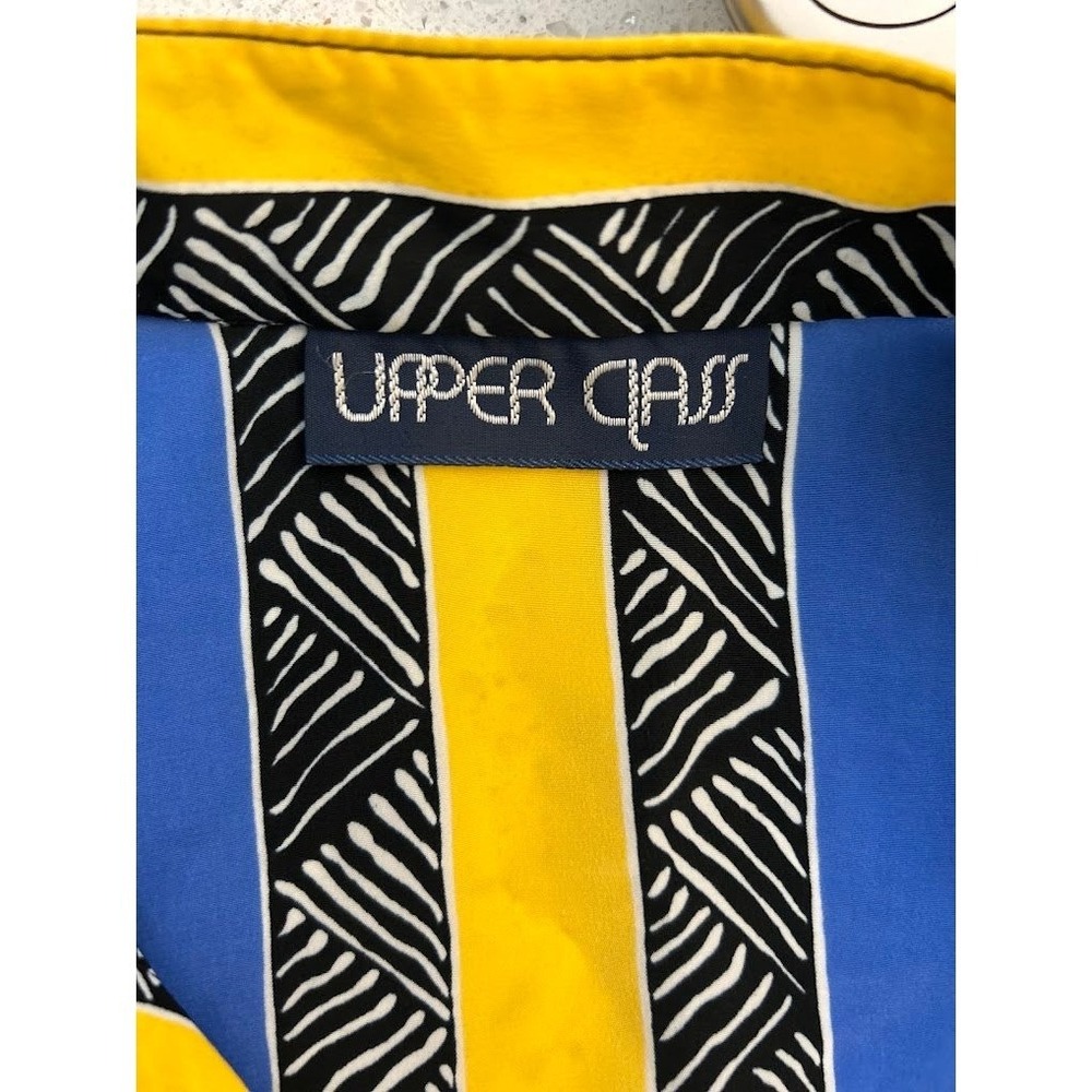 Vintage 1990's Blue Yellow Stripe Short Sleeve Shirt Size XL Vibrant Bold - Picture 7 of 7